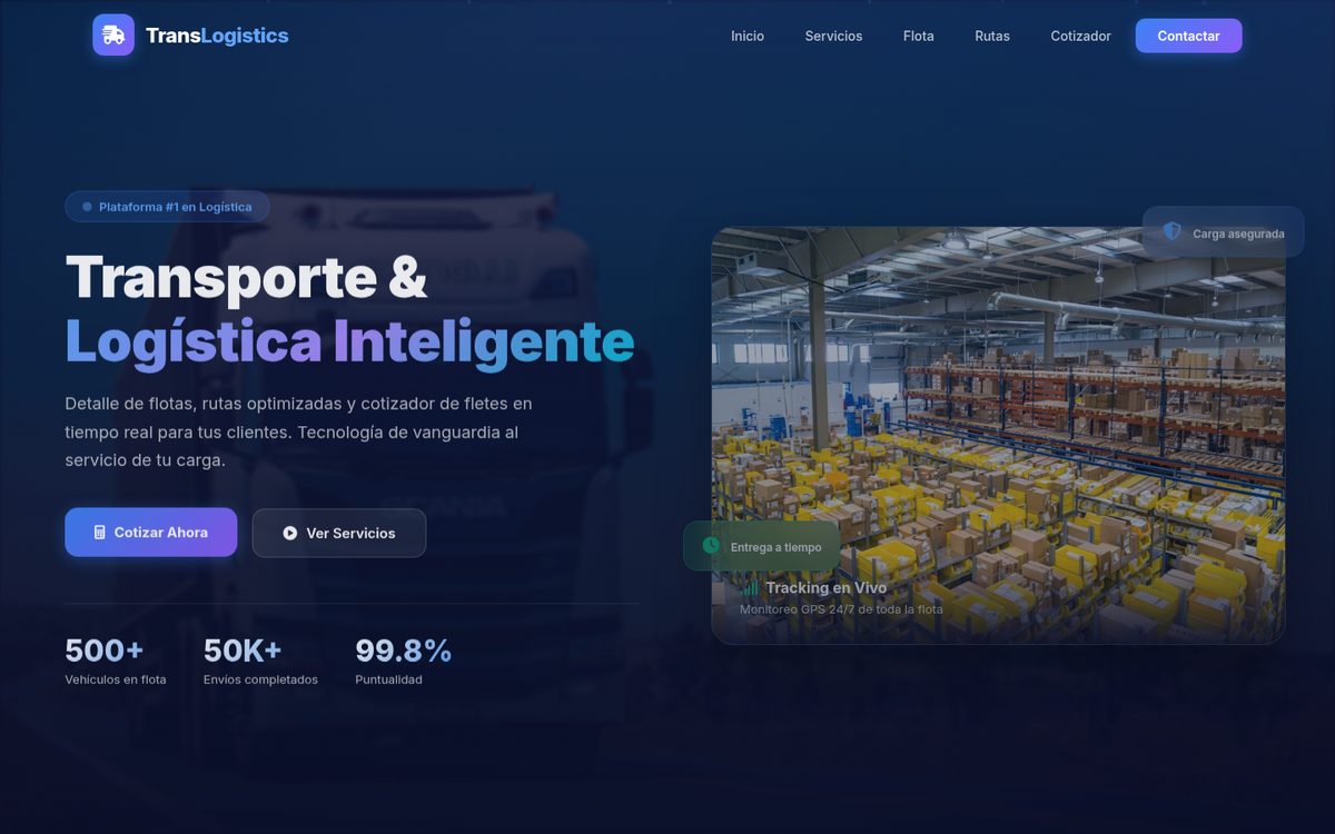 Ejemplo de sitio web para Empresas de Transporte